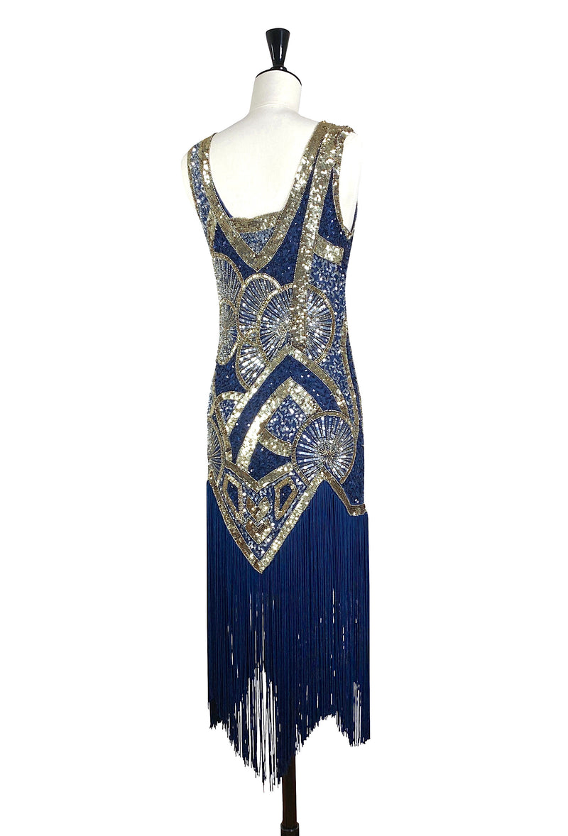 1920s Vintage Flapper Fringe Deco Gown - The Kismet - Sapphire