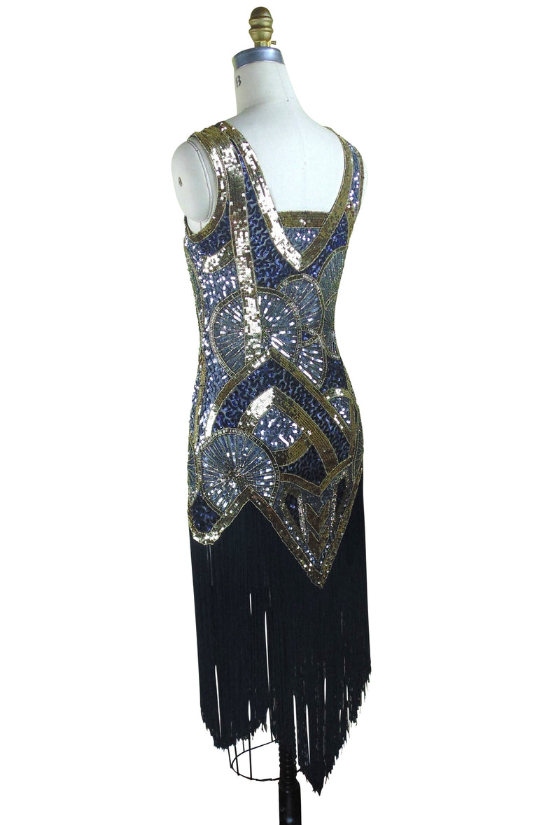 1920s Vintage Flapper Fringe Deco Gown - The Kismet - Sapphire The Deco Haus