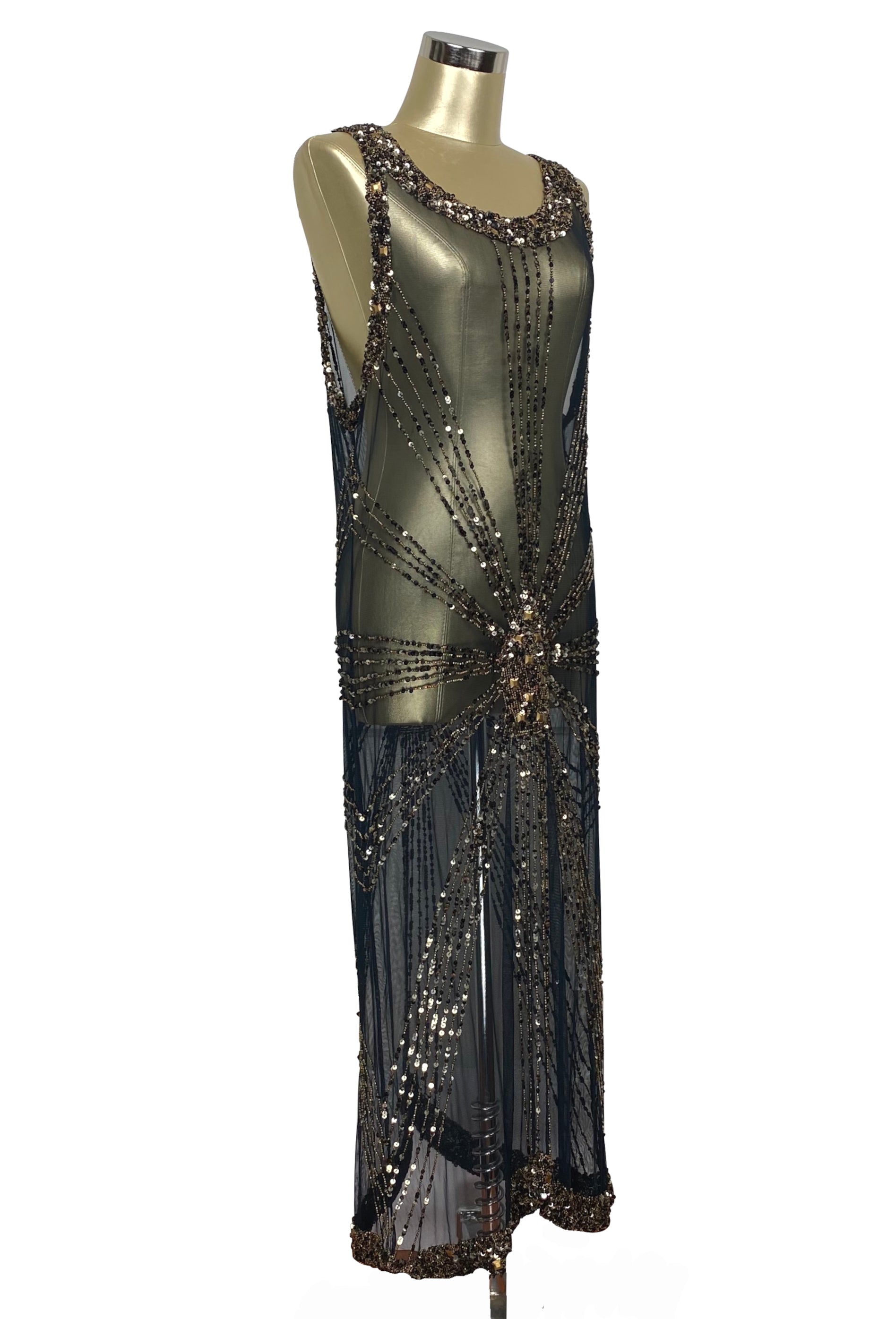 1930's Art Deco Panel Liquid Full-Length Overlay Gown - The Sunray - B