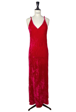 1930's Bias Glamour Full Length Gatsby Crushed Velvet Maxi Slip Dress - Lipstick Red