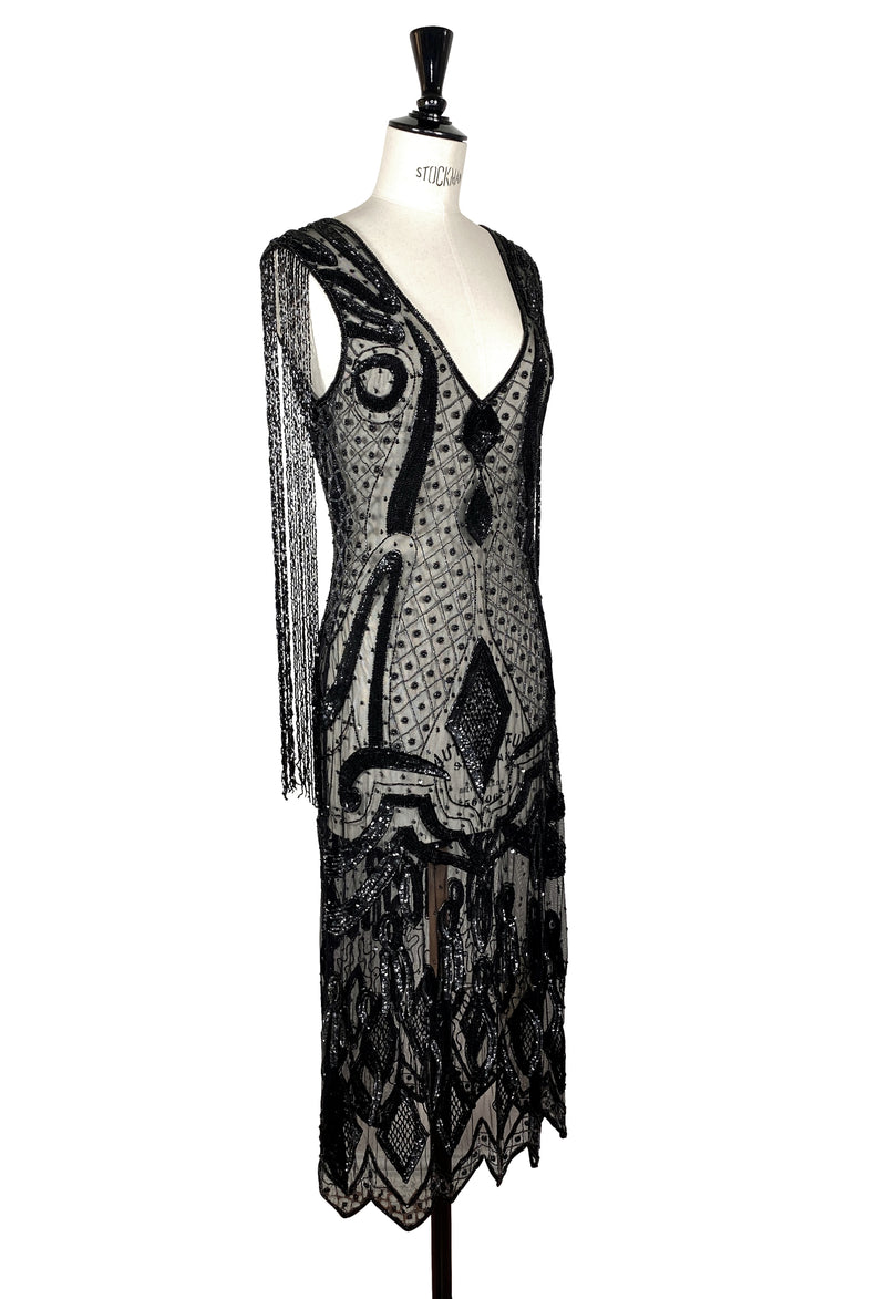 1930's Hollywood Beaded Party Dance Gown - The Monaco - Black Jet