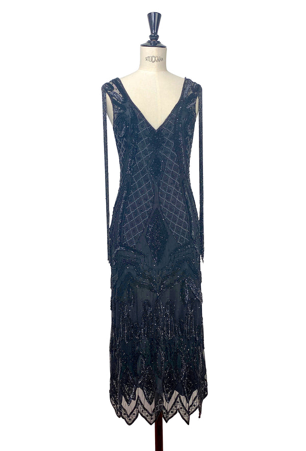 1930's Hollywood Beaded Party Dance Gown - The Monaco - Black Jet