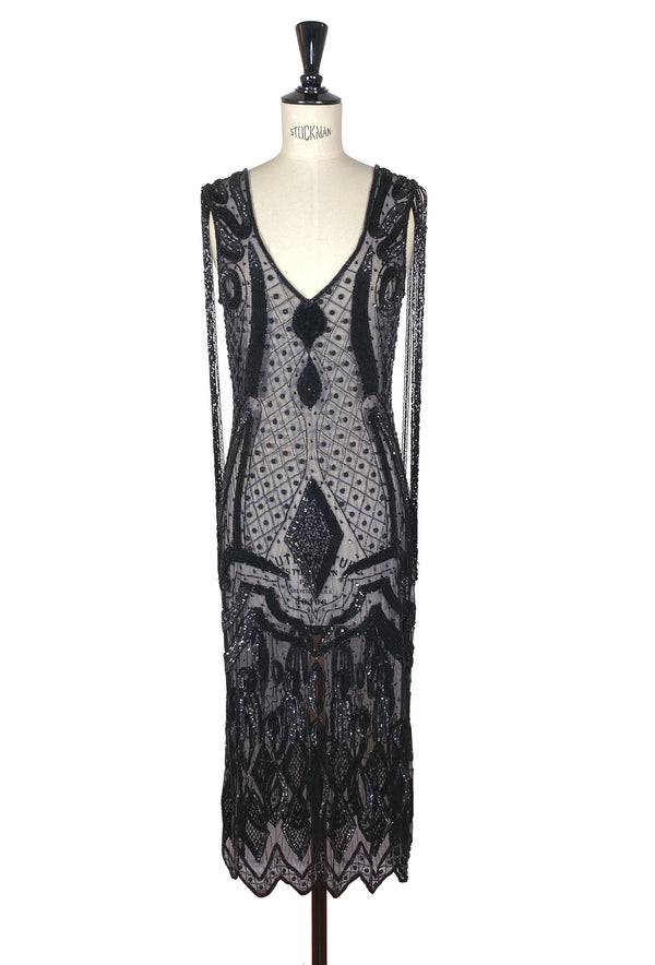 1930's Hollywood Beaded Party Dance Gown - The Monaco - Black Jet