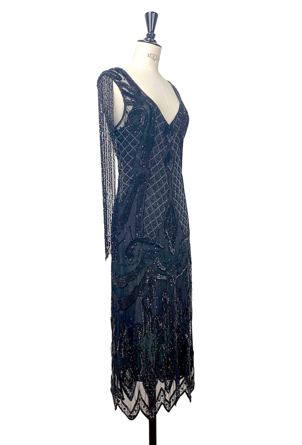 1930's Hollywood Beaded Party Dance Gown - The Monaco - Black Jet