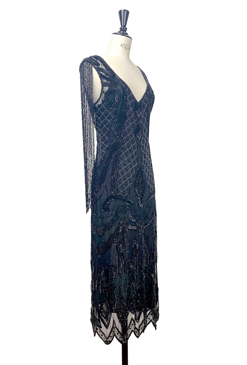 1930's Hollywood Beaded Party Dance Gown - The Monaco - Black Jet