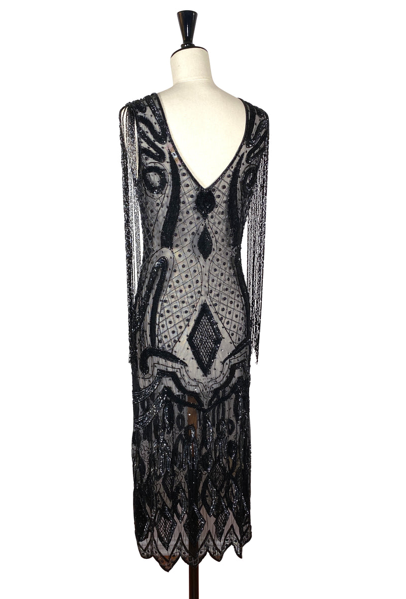 1930's Hollywood Beaded Party Dance Gown - The Monaco - Black Jet