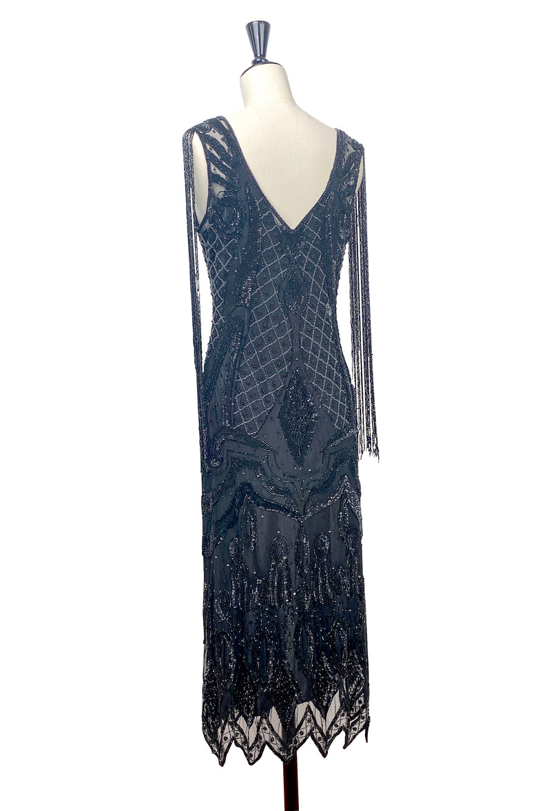 1930's Hollywood Beaded Party Dance Gown - The Monaco - Black Jet