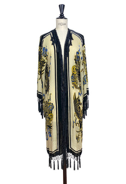 1930's Silk Velvet Tassel Vintage Oriental Yin Yang Jacket - Cream