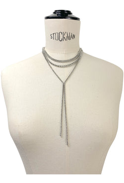 1930's Style Rhinestone Layered Lariat Necklace