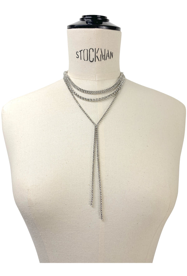 1930's Style Rhinestone Layered Lariat Necklace
