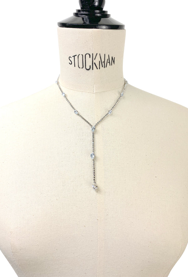 1930's Style Rhinestone Tassel Drop Necklace