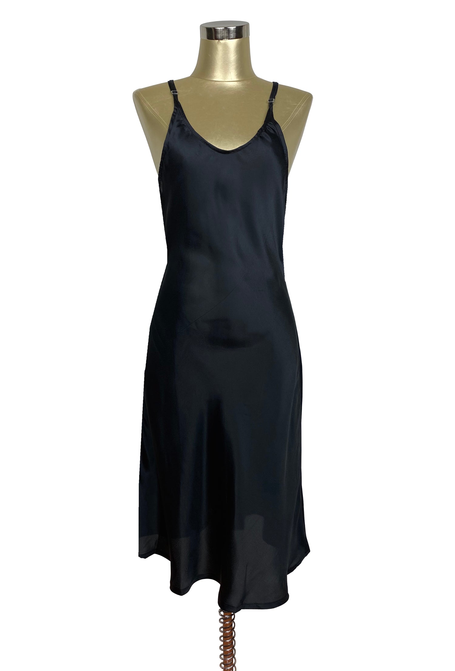 1930's Style Satin Bias Gatsby Midi Slip Dress - Black L/XL 1930's Style Satin Bias Gatsby Midi Slip Dress - Black L/XL
