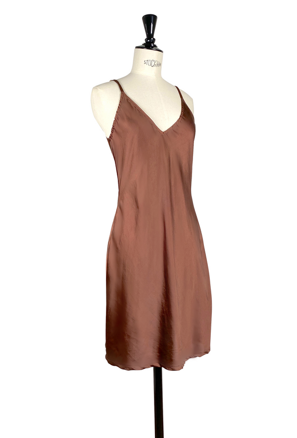 1930's Style Satin Bias Gatsby Midi Slip Dress - Cinnamon