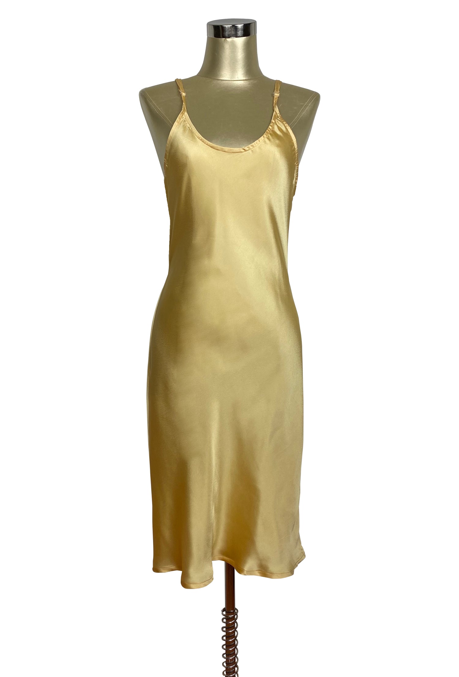 1930's Style Satin Bias Gatsby Midi Slip Dress - Gold L/XL 1930's Style Satin Bias Gatsby Midi Slip Dress - Gold L/XL