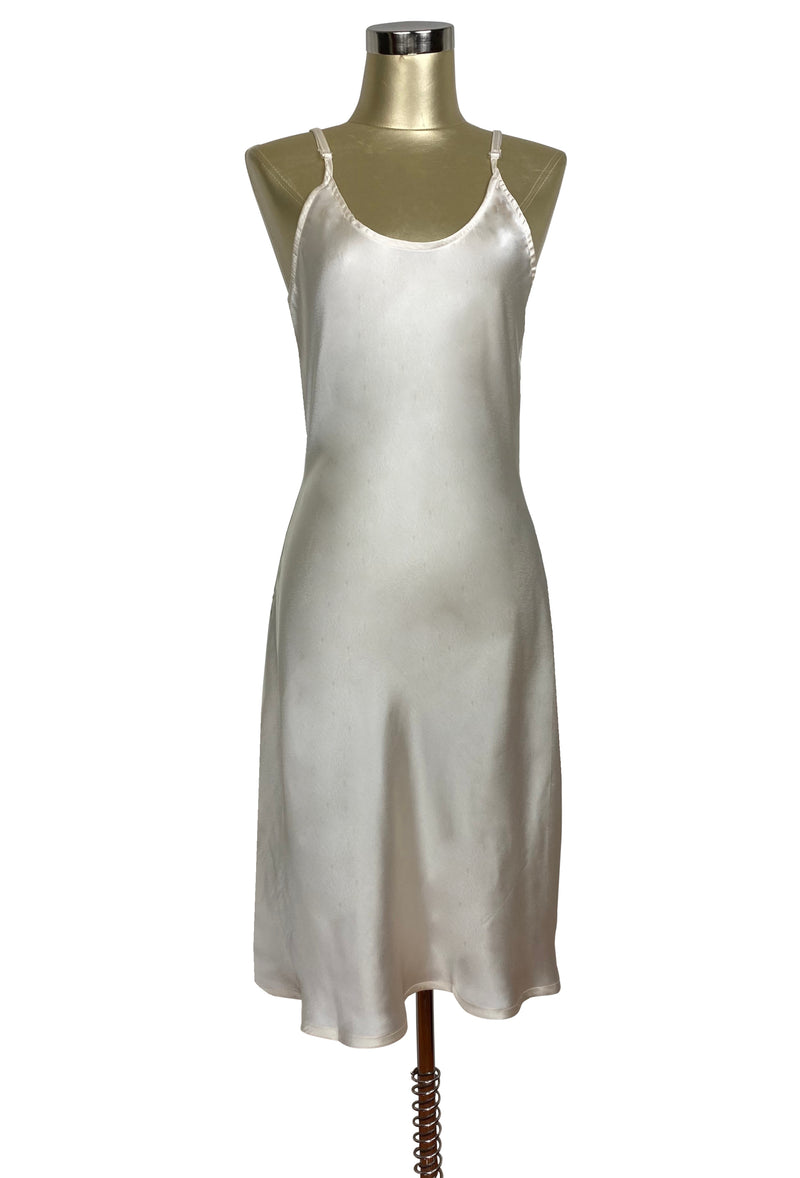 1930's Style Satin Bias Gatsby Midi Slip Dress - Ivory