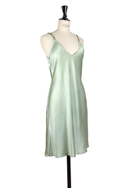 1930's Style Satin Bias Gatsby Midi Slip Dress - Seafoam Green