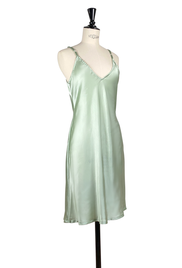 1930's Style Satin Bias Gatsby Midi Slip Dress - Seafoam Green