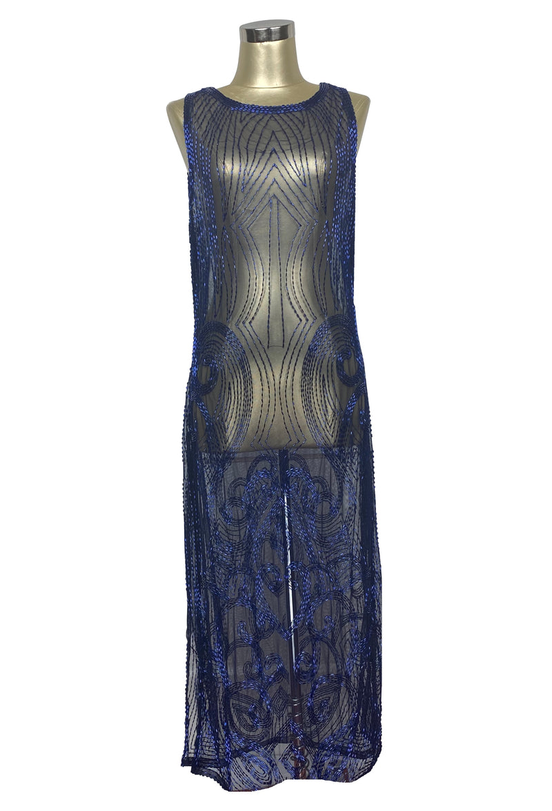20's Vintage Beaded Mesh Gatsby Gown - The Vignette - Cobalt