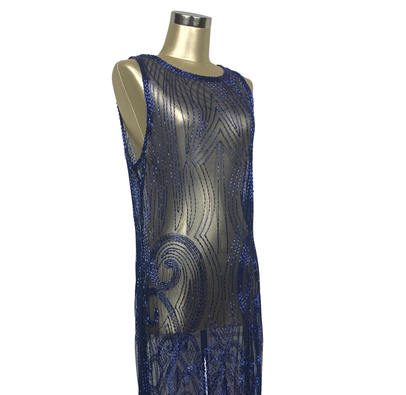 20's Vintage Beaded Mesh Gatsby Gown - The Vignette - Cobalt