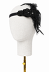 Black feather bandeau headband with beaded floral detail and layered feather trim