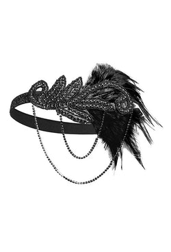 Black Jet Ostrich Art Deco Vintage Style Wedding Headband Bandeau