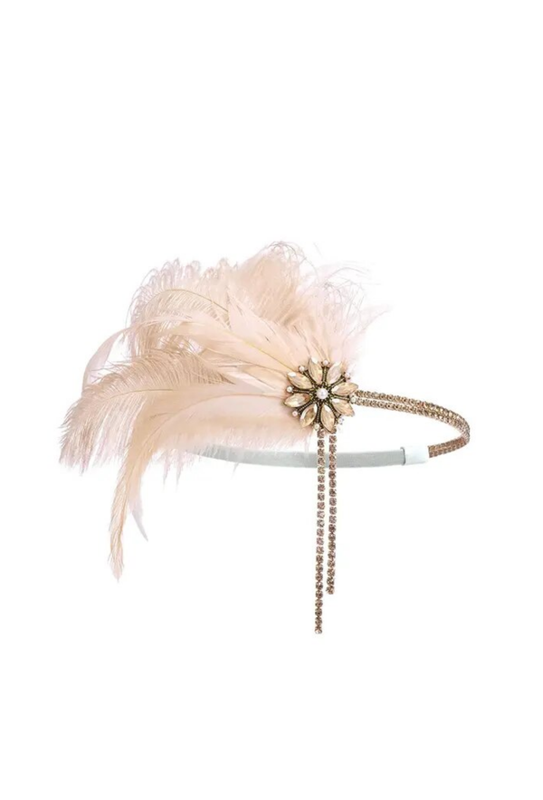Champagne Gold Blossom Vintage Style Feather Deco Headband