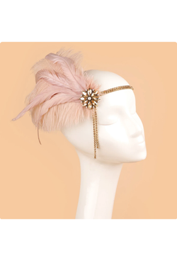 Champagne Gold Blossom Vintage Style Feather Deco Headband