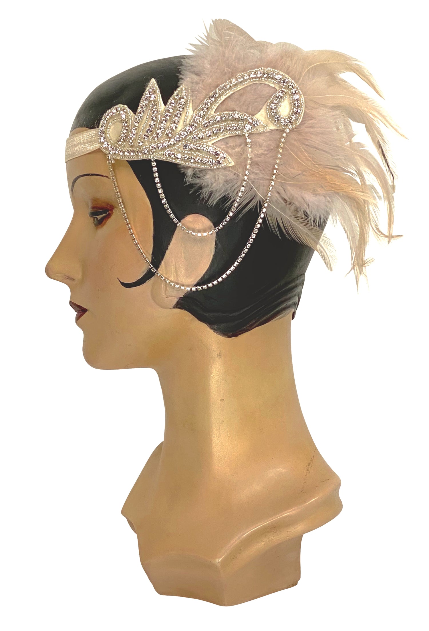 Peach Luxe Feather Art Deco Vintage Style Wedding Headband Bandeau