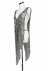 Silver sequin overlay gown with draped side panels, one-shoulder style