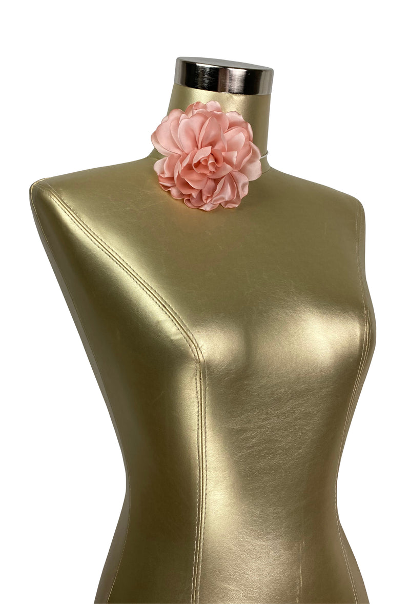 Deco Neck 1920's Style Flamenco Rose Corsage - Blush Pink