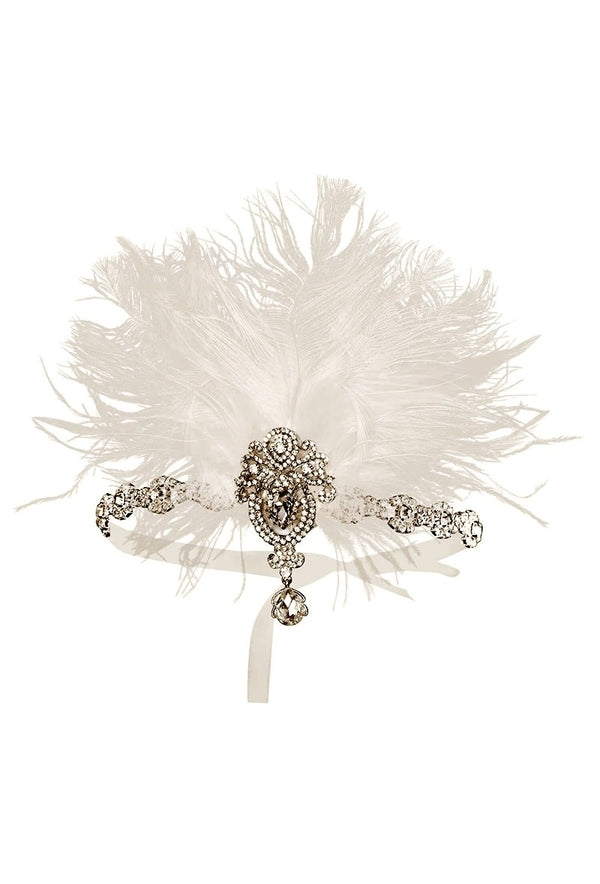 Diamante Vintage Style 1920's Flapper Headband - The Teardrop - Cream