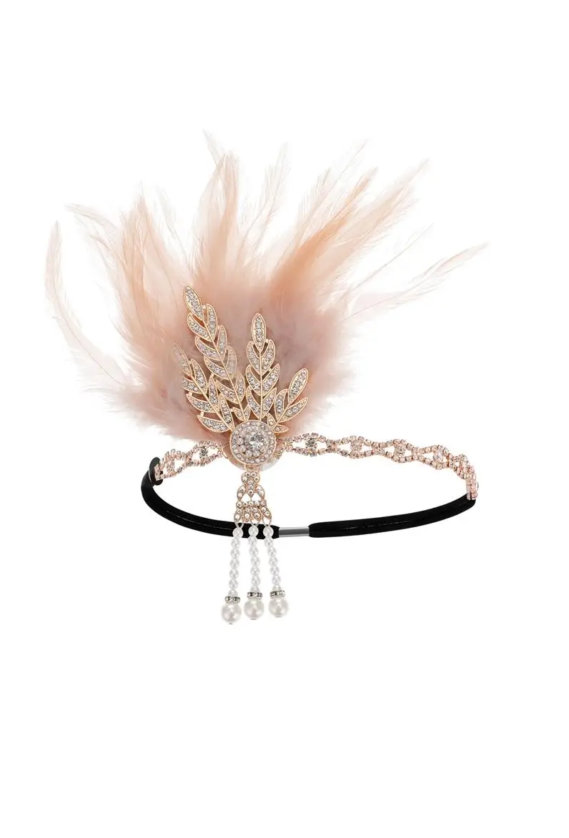 Diamante Vintage Style 1920's Flapper Headband - The Tiffany - Pink Gold