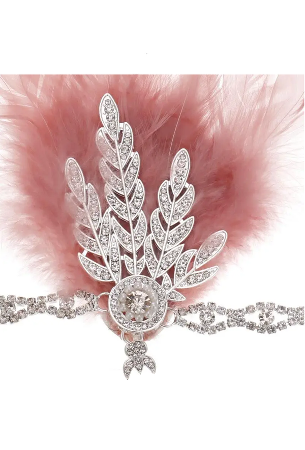 Diamante Vintage Style 1920's Flapper Headband - The Tiffany - Vintage Pink