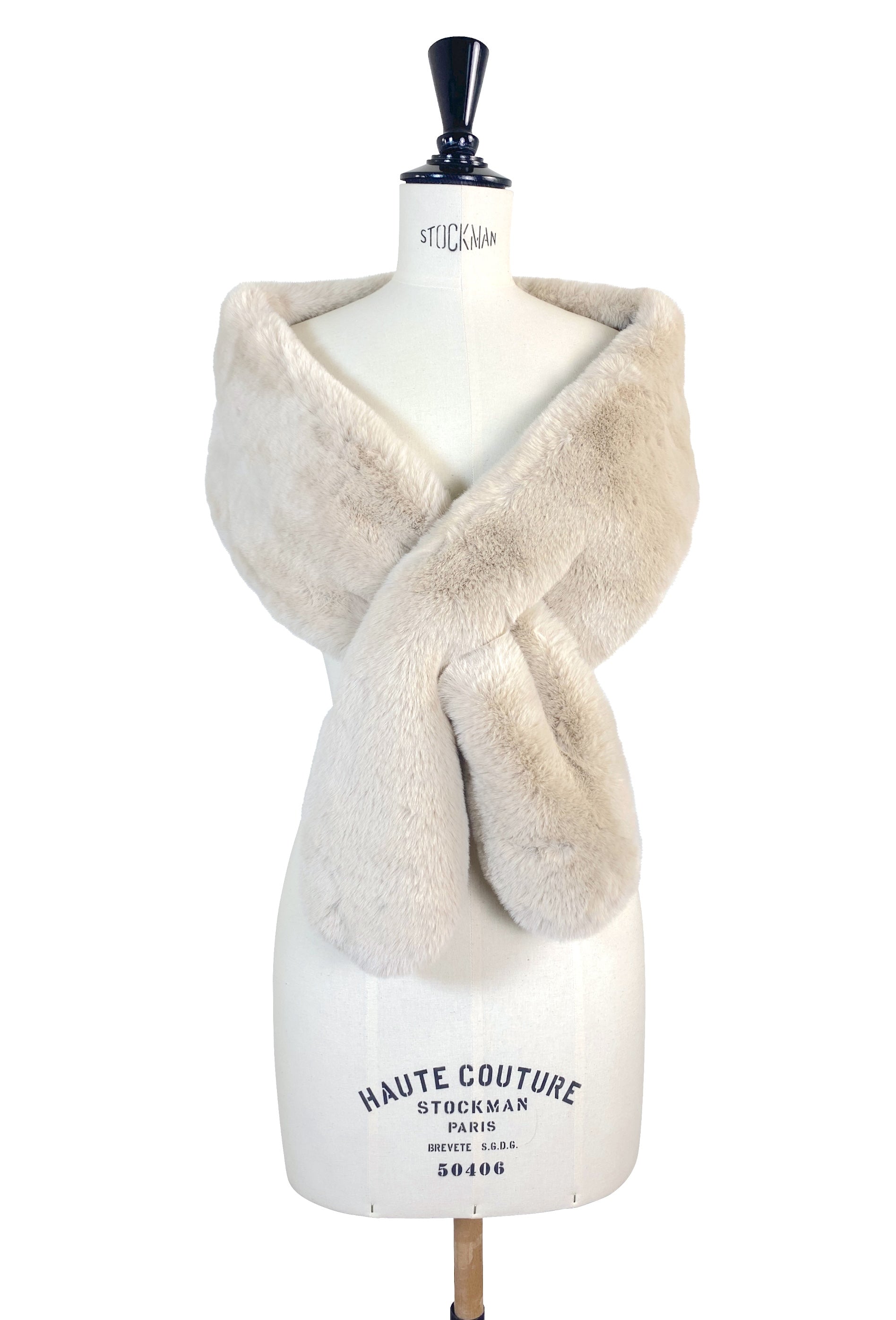 The Dovima Keyhole Faux Fur Stole - Pale Mink