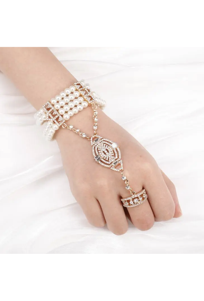 Flapper Rhinestone Vintage 1920s Art Deco Bracelet - Gold