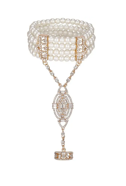 Flapper Rhinestone Vintage 1920s Art Deco Bracelet - Gold