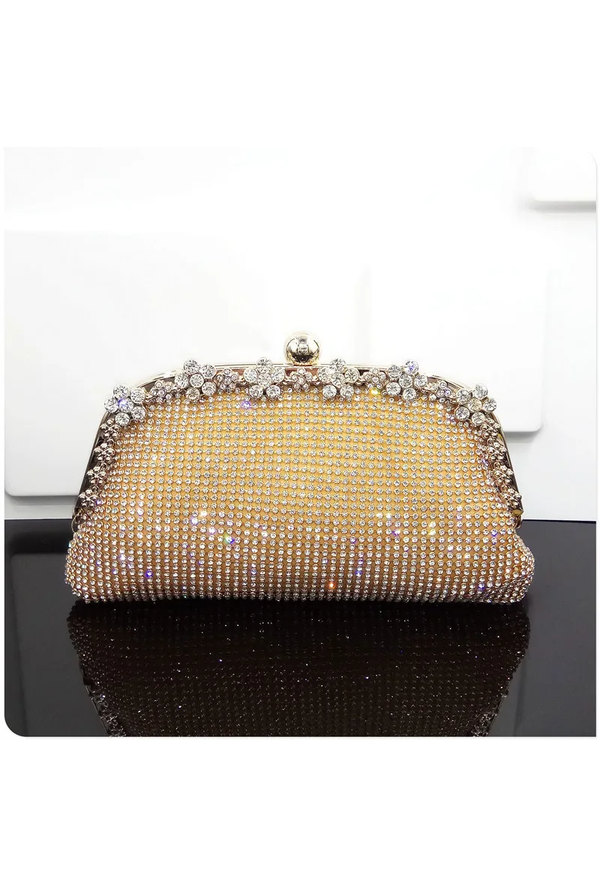 Hollywood Inspired Vintage Crystal Mesh Glamour Clutch Purse - Gold