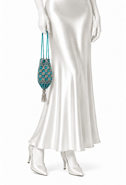 Le Soir Velvet Pouch – Turquoise Silver
