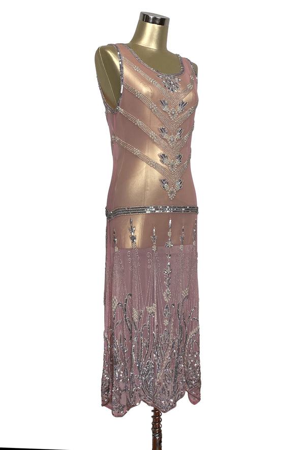 Limited Edition 1920's Luxury Vintage Gatsby Beaded Party Dress - The Fontaine - Blush Pink