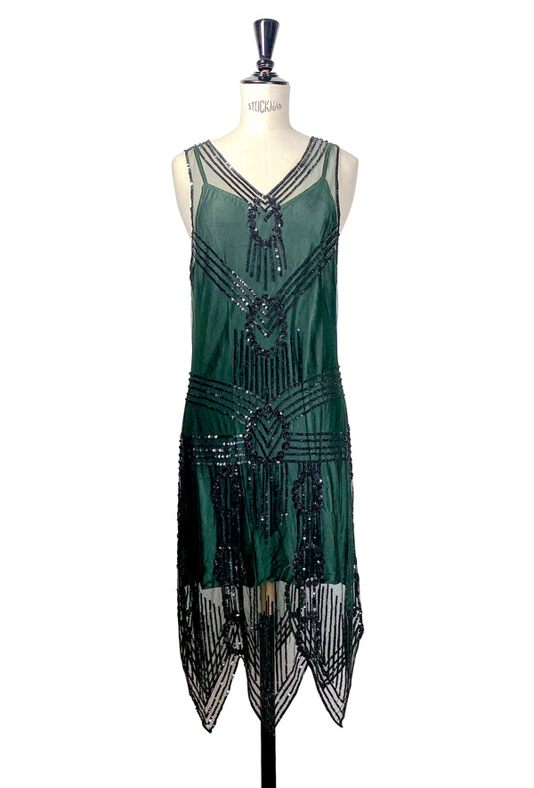 Limited Edition 1920's Luxury Vintage Sequin Dress - The Fitzgerald - Poison Green