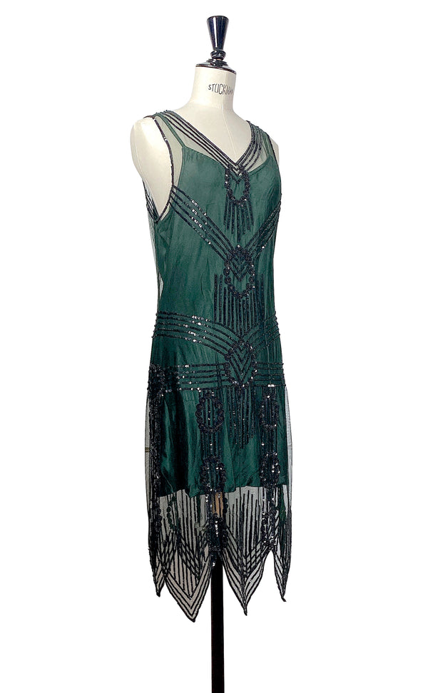 Limited Edition 1920's Luxury Vintage Sequin Dress - The Fitzgerald - Poison Green
