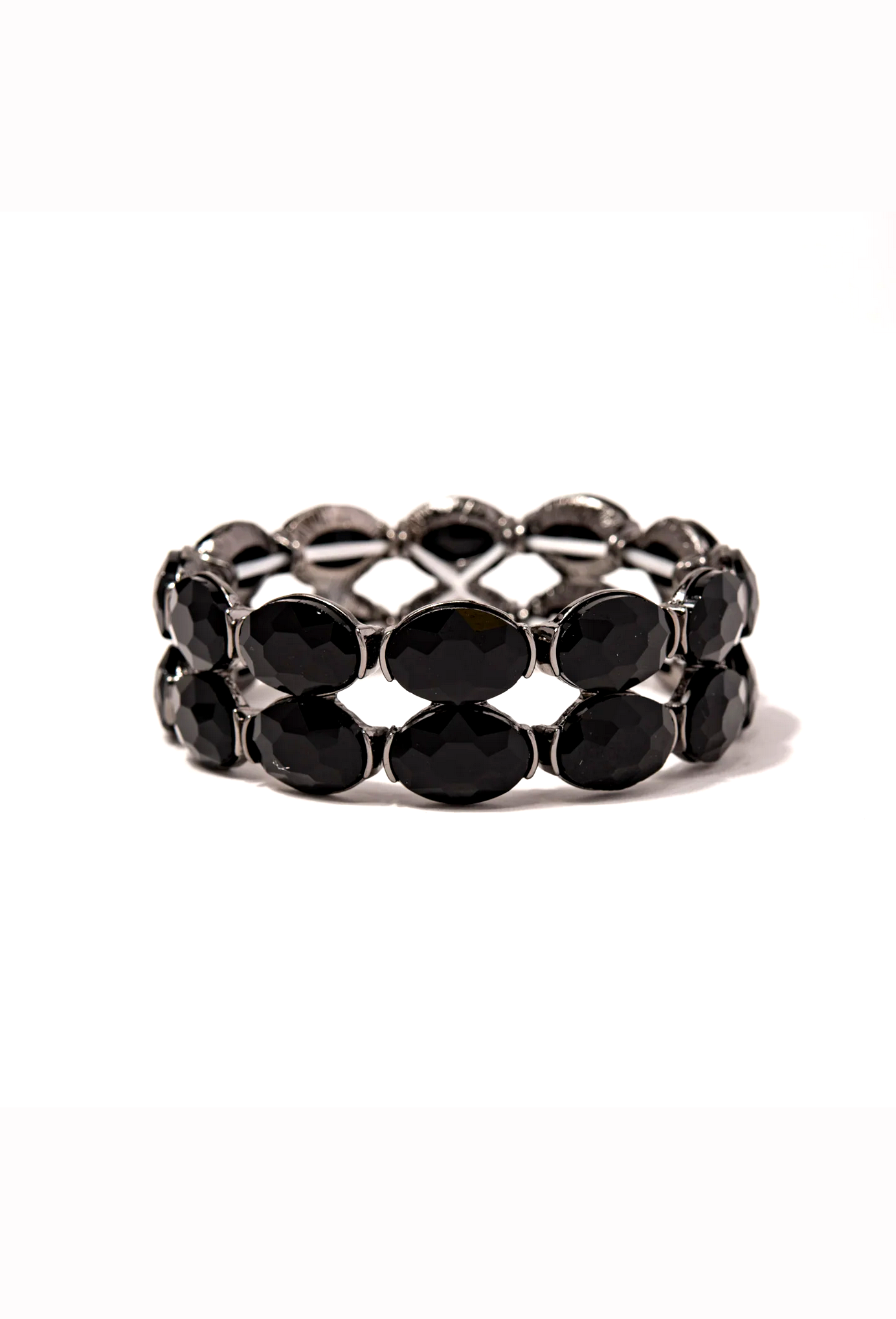 Luxe Crystal Cut Stretch Rhinestone Vintage Bracelet - Black Jet