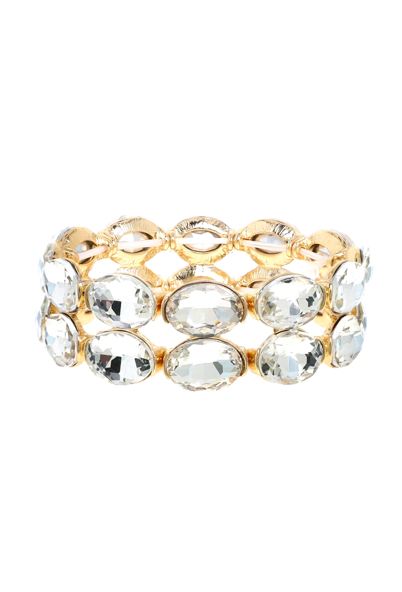 Luxe Crystal Cut Stretch Rhinestone Vintage Bracelet - Crystal Gold