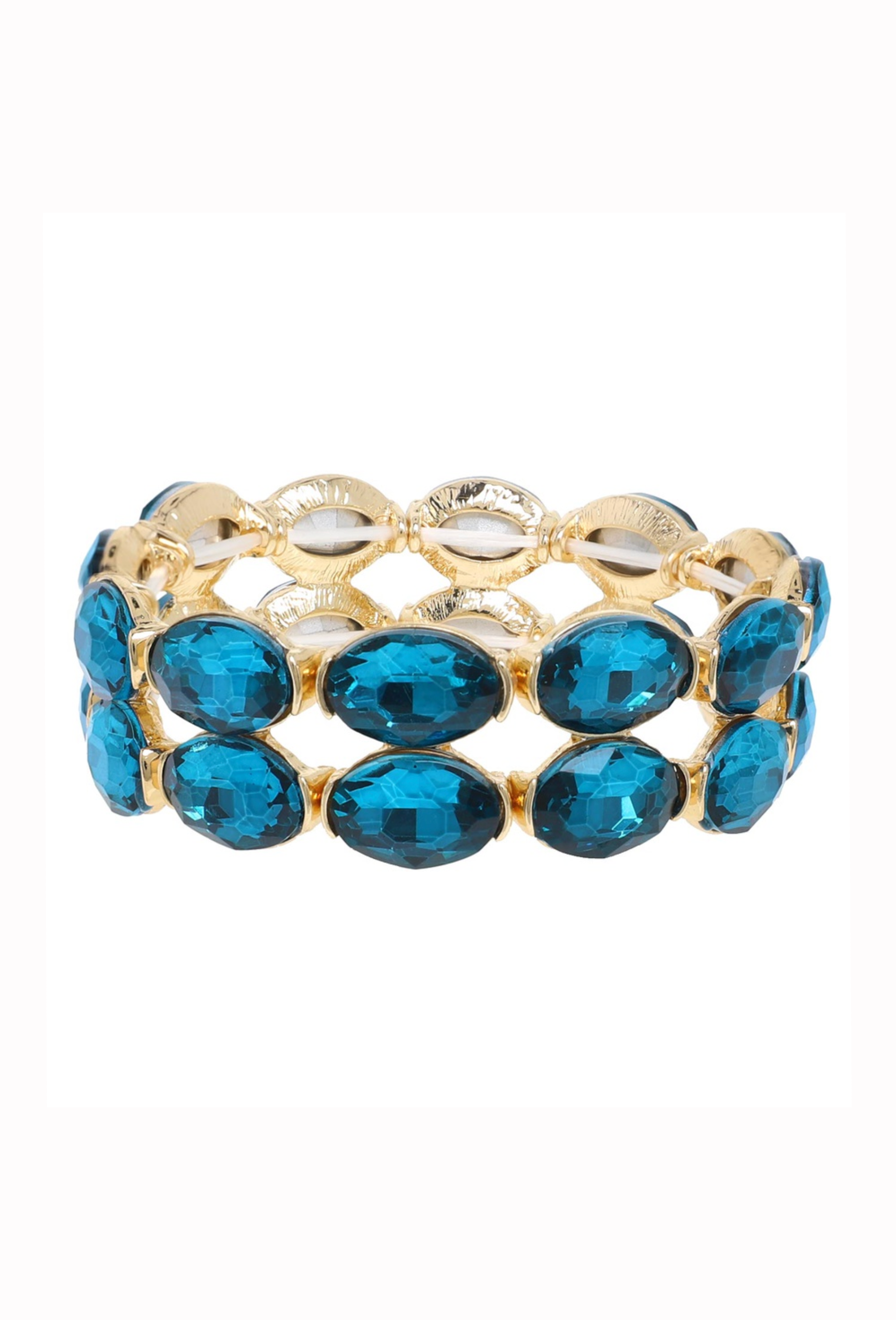 Luxe Crystal Cut Stretch Rhinestone Vintage Bracelet - Petrol Blue