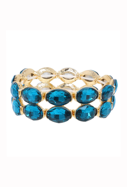 Luxe Crystal Cut Stretch Rhinestone Vintage Bracelet - Petrol Blue