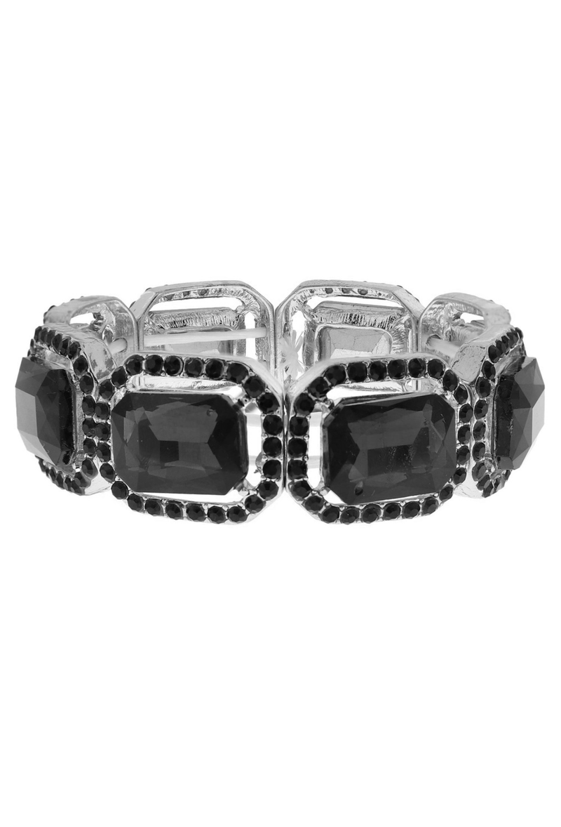 Luxe Octagon Cut Stretch Crystal Vintage Bracelet - Black Jet