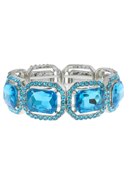 Luxe Octagon Cut Stretch Crystal Vintage Bracelet - Cerulean