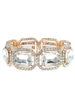 Luxe Octagon Cut Stretch Crystal Vintage Bracelet - Rhinestone Gold