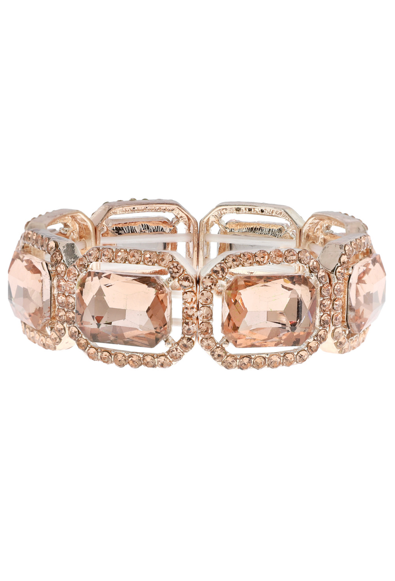 Luxe Octagon Cut Stretch Crystal Vintage Bracelet - Rose Gold