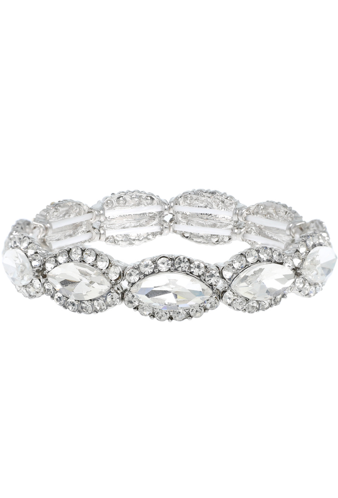 Luxe Oval Cut Stretch Crystal Vintage Bracelet - Crystal Silver The Deco Haus